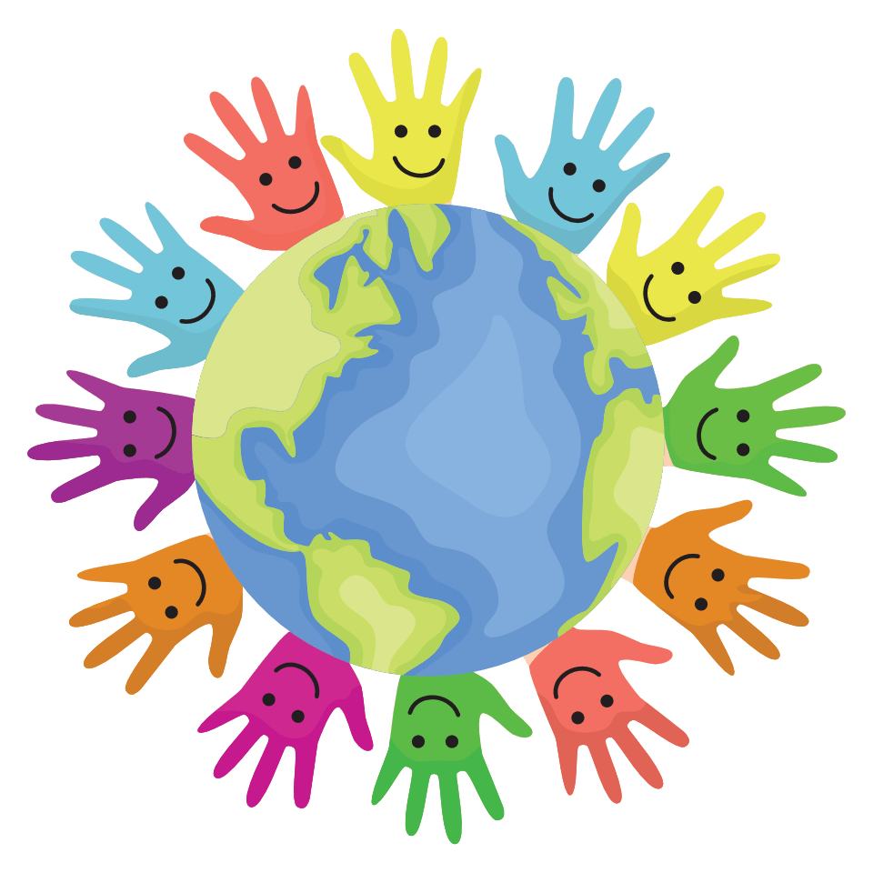 Children illsutration holding hands around a globe<br />
