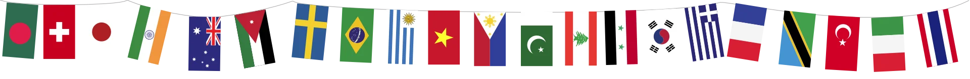 A string of many country flags from around the world